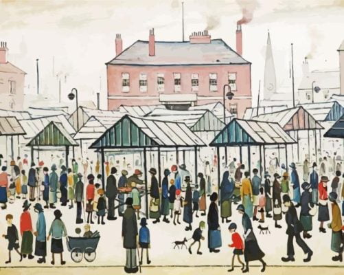 Market Scene From A Northern Town paint By Numbers
