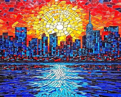 Mosaic City Skyline paint by number
