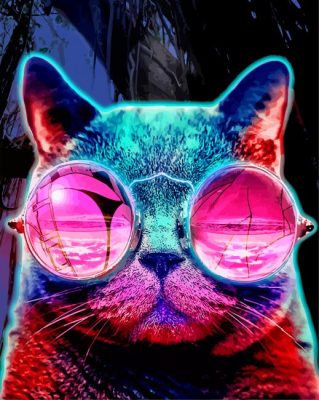 Neon Cat With Glasses Paint By Numbers