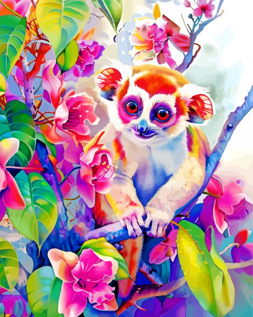 Slow Loris And Flowers Paint By Number