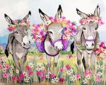 Trio Donkeys With Flowers Paint By Number