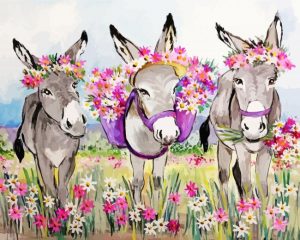 Trio Donkeys With Flowers Paint By Number