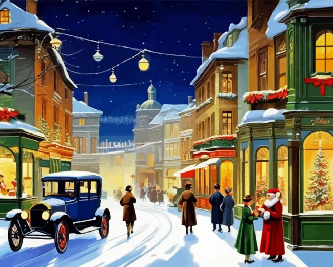 Vintage Christmas Evening Scene Paint By Numbers