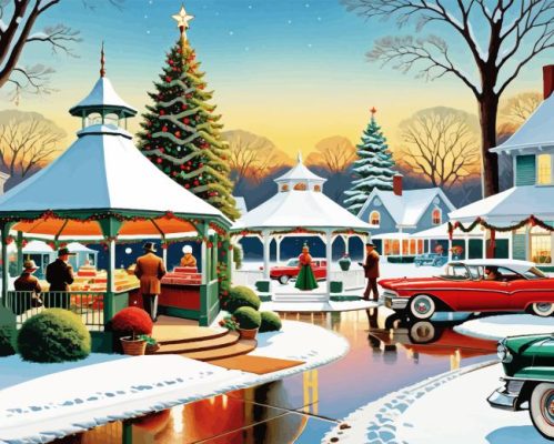 Vintage christmas evening snow paint by numbers