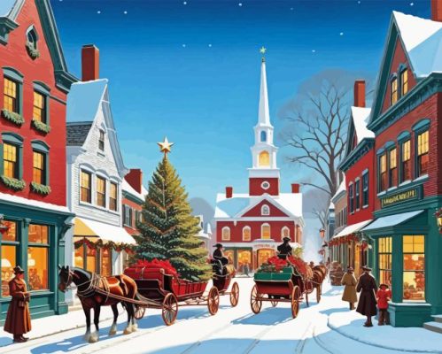 Vintage Christmas Evening Town Paint By Numbers