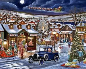 Vintage Christmas Evening Village Paint By Numbers