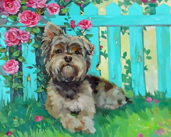 Yorkshire Terrier And Flowers Art Paint By Number