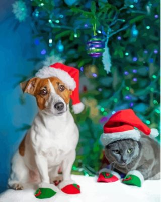 Cat And Jack Russell Christmas Paint By Number