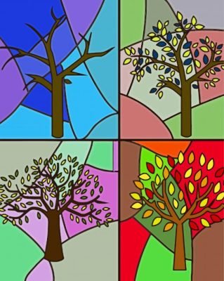 Four Seasons Stained Glass Tree Paint By Numbers