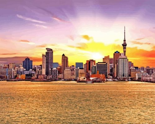 Auckland City Sunset Paint By Number