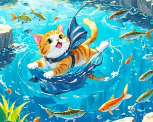 Cat In A fishpond paint by number