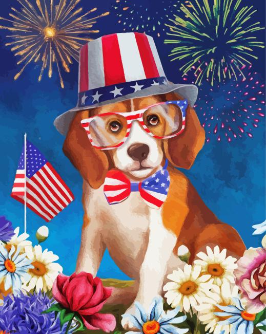 Dog Celebrating 4th Of July Paint By Number