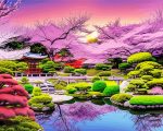 Cherry Blossoms Japanese Garden paint by number