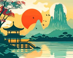 Aesthetic Chinese Scenery Sunset Paint By Number