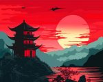 Red Chinese Scenery Paint By Number