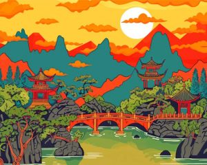 Chinese Scenery Sunset Paint By Number