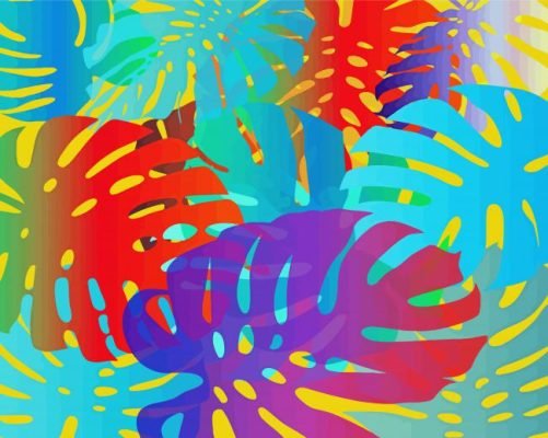 Colorful Monstera Plant Leaves Paint By Numbers