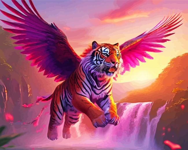 Flying Tiger With Pink Wings paint by number
