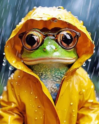 Frog In Glasses Under Rain Paint by numbers