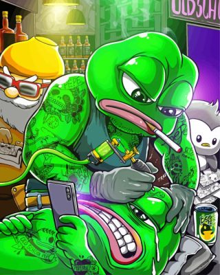 Frog Pepe Tattoo paint by number