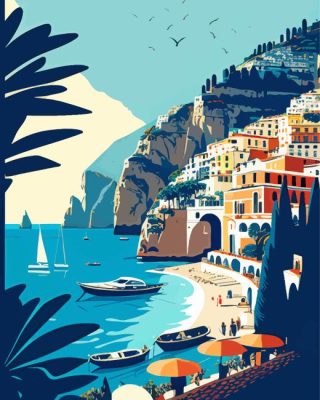Illustration Positano Italy paint by numbers