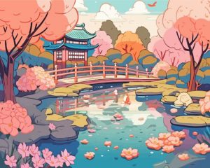 Illustration Spring Japanese Garden paint by number