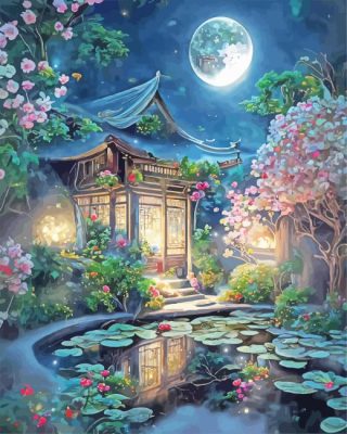 Japanese Garden At Night paint by number
