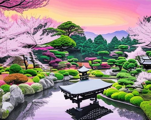 Japanese Garden Springtime paint by number
