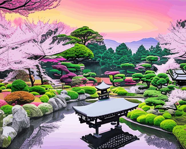 Japanese Garden Springtime paint by number