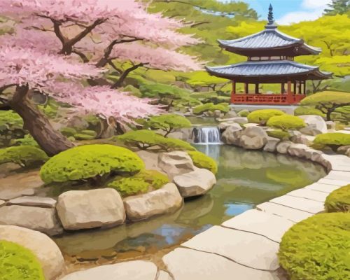 Japanese Garden Springtime paint by numbers