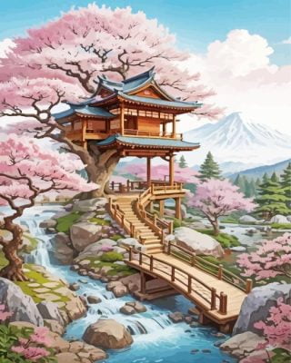 Japanese Treehouse Garden paint by number