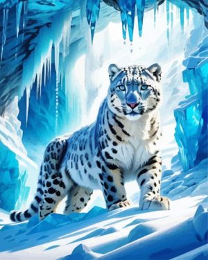 Snow Leopard In Ice Cave paint by number
