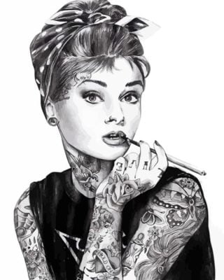 Tattooed Audrey Hepburn paint by numbers