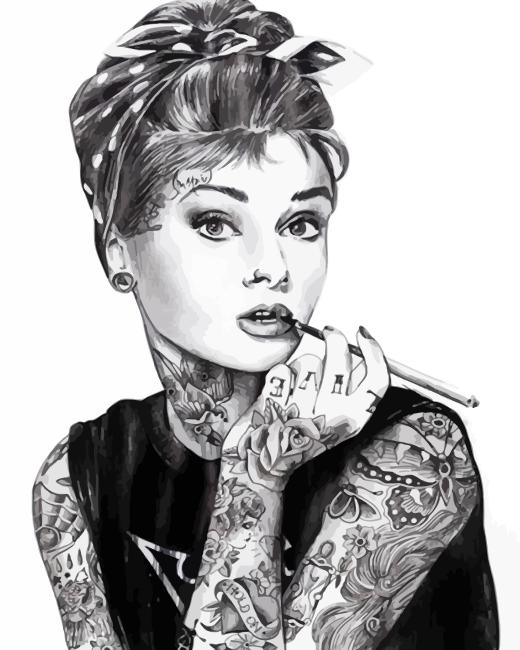 Tattooed Audrey Hepburn paint by numbers