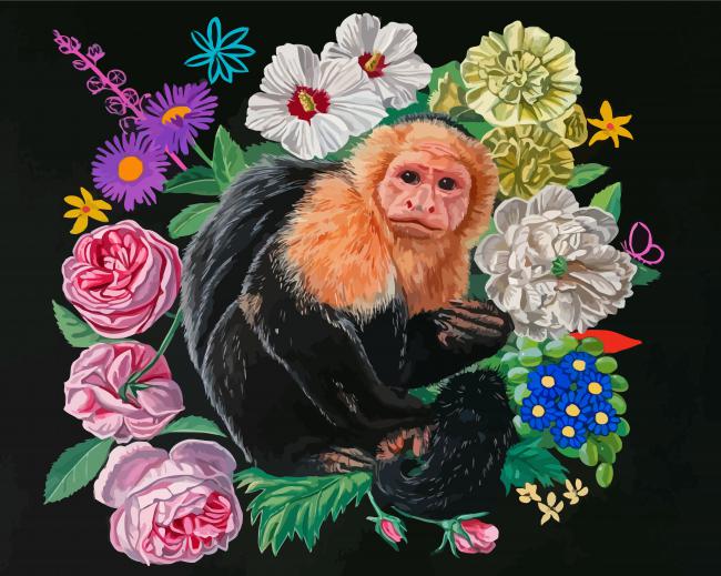 Capuchin Monkey And Flowers Paint By Number