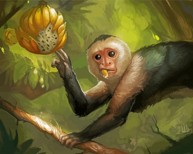 Capuchin Monkey On Banana Tree Paint By Number