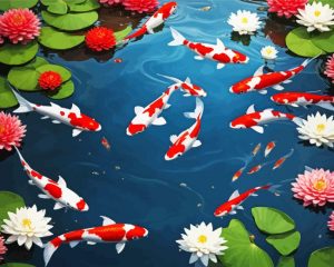 fishpond And Lotus flowers paint by number