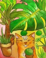 Monstera And Cat Paint By Numbers