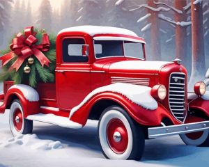 Christmas Red Truck Paint By Number
