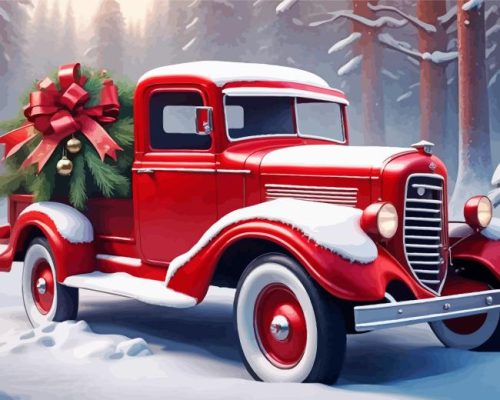 Christmas Red Truck Paint By Number