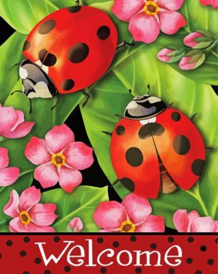 Ladybugs On Leaves Paint by Number