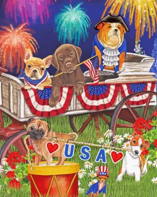 Patriotic Pups 4th Of July Paint by Number