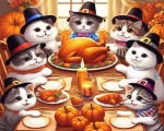 Cats Celebrating Thanksgiving Paint by Number