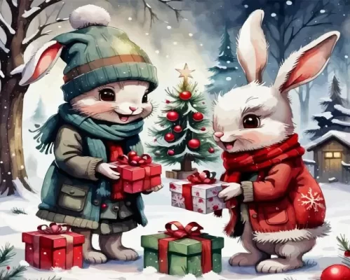 Christmas Bunnies Paint by Number