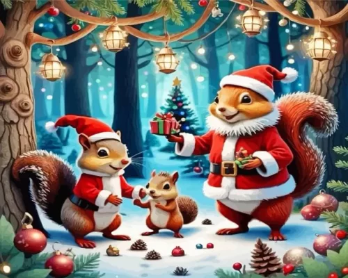 Christmas Squirrels Paint by Number