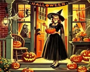 Vintage Halloween Girl Paint by Number