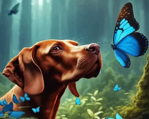 Vizsla Dog And Butterflies Paint by Number