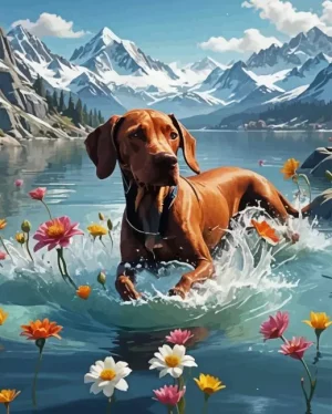 Vizsla Dog In Water Paint by Number