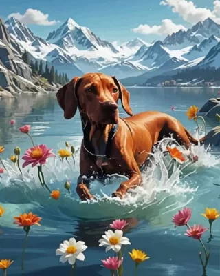 Vizsla Dog In Water Paint by Number