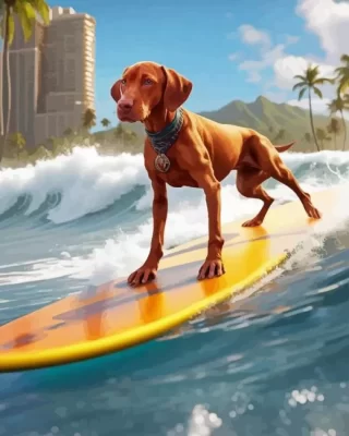 Vizsla Dog Surfing Paint by Number